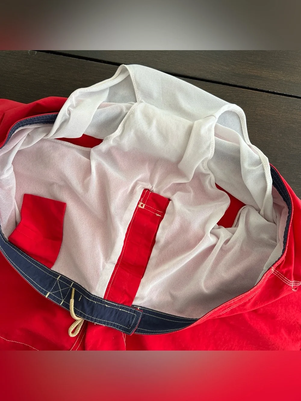VTG Polo Ralph Lauren Red Cargo Swim Trunk Board Shorts White Stitching Mens 2XB